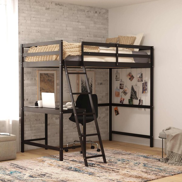 Flash Furniture Espresso Twin Loft Bed Frame with Desk and Ladder MH-LBD5-ESP-T-GG - main